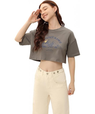 Women's Cropped Top Tees Summer Graphic Letter Print Round Neck Short Sleeve Slim Fit Casual T 017 Graphic Gray $9.50 Tops