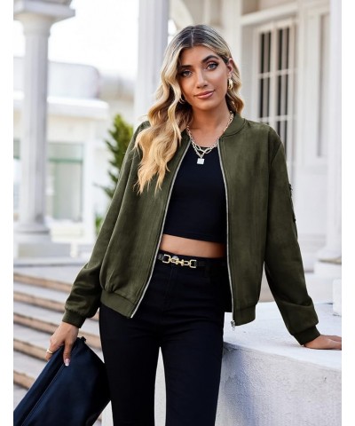 Women's Bomber Jacket Faux Suede Casual Bomber Coat Zip Up Biker Jacket with Pockets A_army Green $24.35 Coats