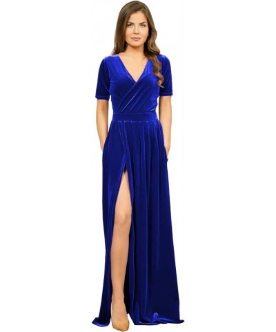 Women's Maxi Velvet Long Sleeve Prom Dress Long 2023 V Neck Aline Slit Backless Formal Evening Gowns YMS111 B-royal Blue $32....