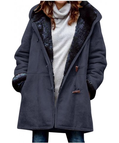 Plus Size Winter Coats for Women 2023 Warm Fleece Lined Distressed Jackets Hooded Parka Faux Suede Pea Coat Outerwear 07 Navy...