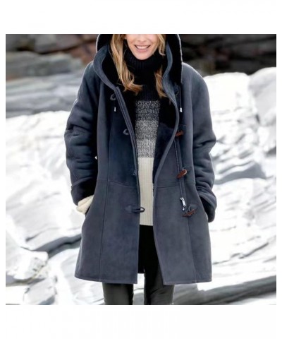 Plus Size Winter Coats for Women 2023 Warm Fleece Lined Distressed Jackets Hooded Parka Faux Suede Pea Coat Outerwear 07 Navy...