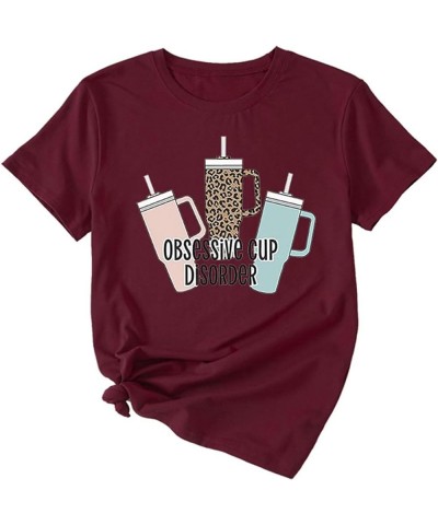 Obsessive Cup Disorder T-Shirt Leopard Cute Bottle Pattern Tees Women Funny Sayings Shirts Short Sleeve Casual Pullover Tops ...