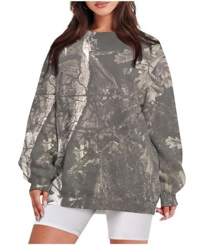 Camo Sweatshirt for Women Maple-Leaf Print Camo Crewneck Sweatshirts Long Sleeve Oversized Sweater Pullover Casual Tops Gray ...