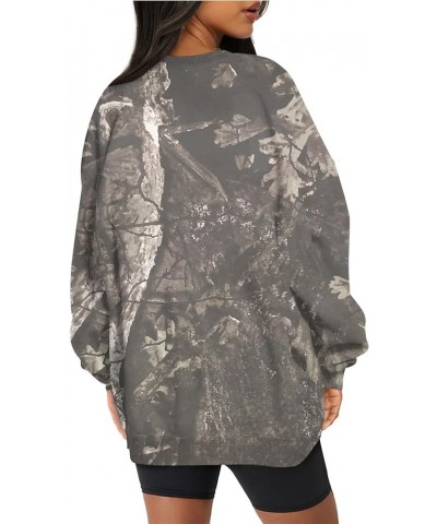 Camo Sweatshirt for Women Maple-Leaf Print Camo Crewneck Sweatshirts Long Sleeve Oversized Sweater Pullover Casual Tops Gray ...