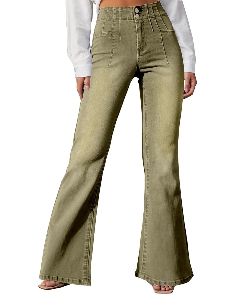 Womens High Waisted Flare Bell Bottom Jeans Bootcut Casual Denim Pants Green $21.92 Jeans