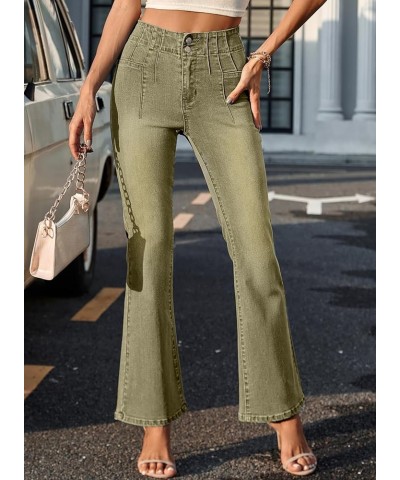 Womens High Waisted Flare Bell Bottom Jeans Bootcut Casual Denim Pants Green $21.92 Jeans