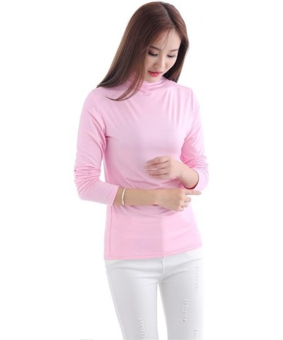 Women's Muslim Modal T Shirt with Long Sleeve High Collar Pink $9.51 Tops