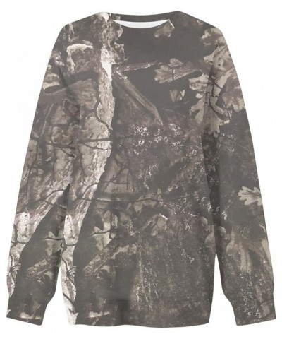 Camo Sweatshirt for Women Maple-Leaf Print Camo Crewneck Sweatshirts Long Sleeve Oversized Sweater Pullover Casual Tops Gray ...