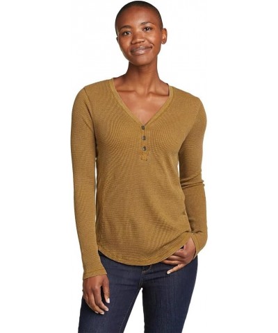 Women's Myriad Thermal-Jersey Mix Henley Petite Antique Bronze $23.85 Tops