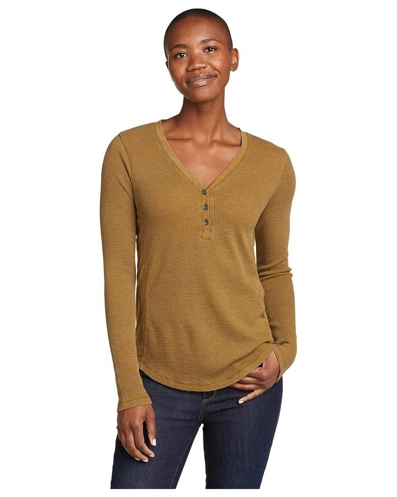 Women's Myriad Thermal-Jersey Mix Henley Petite Antique Bronze $23.85 Tops