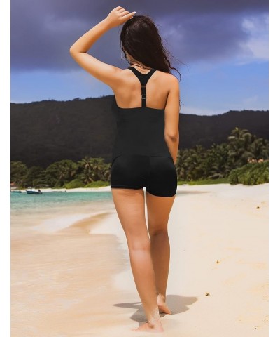 Two Piece Halter Tankini Bathing Suits for Women V Neck Tummy Control Swimsuit T Back Tanking Swimwear Black $20.64 Swimsuits