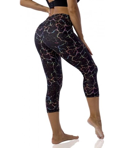 Pattern Printed Capri Leggings with Pockets for Women Tummy Control Workout Yoga Capris Colorful Crack 1-1 $10.71 Leggings