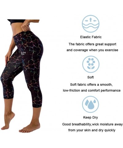 Pattern Printed Capri Leggings with Pockets for Women Tummy Control Workout Yoga Capris Colorful Crack 1-1 $10.71 Leggings