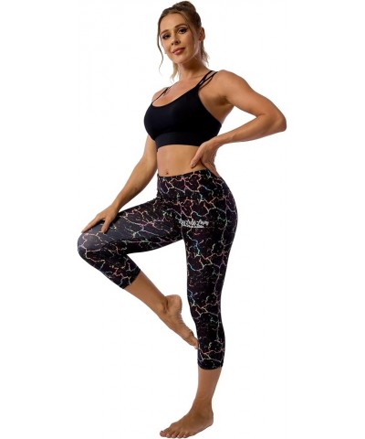 Pattern Printed Capri Leggings with Pockets for Women Tummy Control Workout Yoga Capris Colorful Crack 1-1 $10.71 Leggings