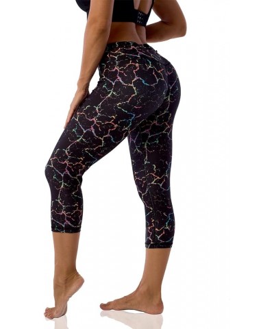 Pattern Printed Capri Leggings with Pockets for Women Tummy Control Workout Yoga Capris Colorful Crack 1-1 $10.71 Leggings