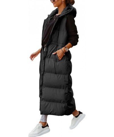 Women's Long Quilted Vest Hooded Maxi Length Sleeveless Puffer Vest Padded Coat Winter Outerwear Black $30.00 Vests