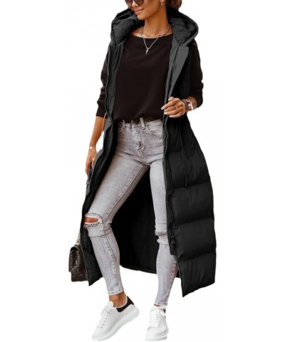 Women's Long Quilted Vest Hooded Maxi Length Sleeveless Puffer Vest Padded Coat Winter Outerwear Black $30.00 Vests