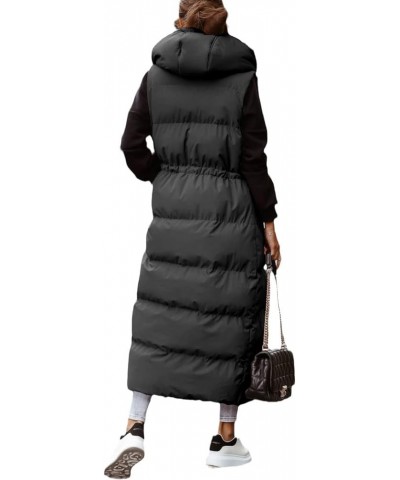 Women's Long Quilted Vest Hooded Maxi Length Sleeveless Puffer Vest Padded Coat Winter Outerwear Black $30.00 Vests