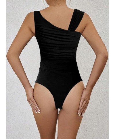 Women's Cut Out Long Sleeve Bodysuits Twist Front Sexy Body Suit Leotard M-black $9.35 Lingerie