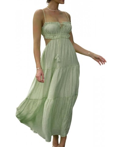 Women Flowy Summer Dresses Backless Ruched Sleeveless Dress Ruffle Sexy 2024 A-Line Mini Sundresses Maxi Length Green $12.90 ...