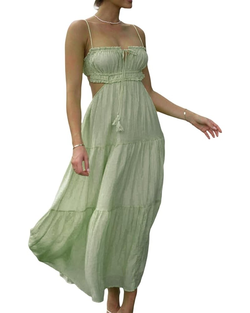 Women Flowy Summer Dresses Backless Ruched Sleeveless Dress Ruffle Sexy 2024 A-Line Mini Sundresses Maxi Length Green $12.90 ...