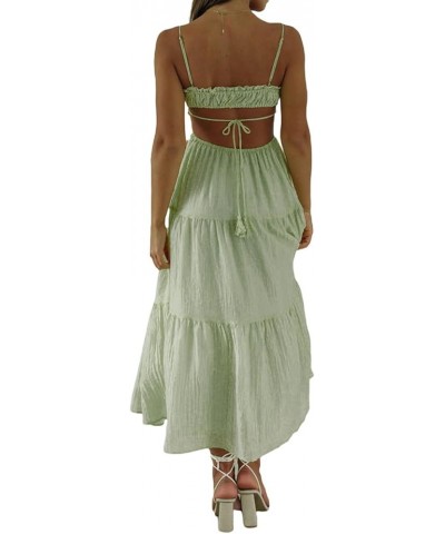 Women Flowy Summer Dresses Backless Ruched Sleeveless Dress Ruffle Sexy 2024 A-Line Mini Sundresses Maxi Length Green $12.90 ...