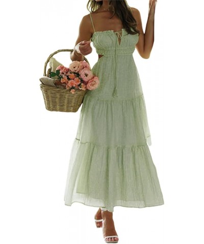 Women Flowy Summer Dresses Backless Ruched Sleeveless Dress Ruffle Sexy 2024 A-Line Mini Sundresses Maxi Length Green $12.90 ...