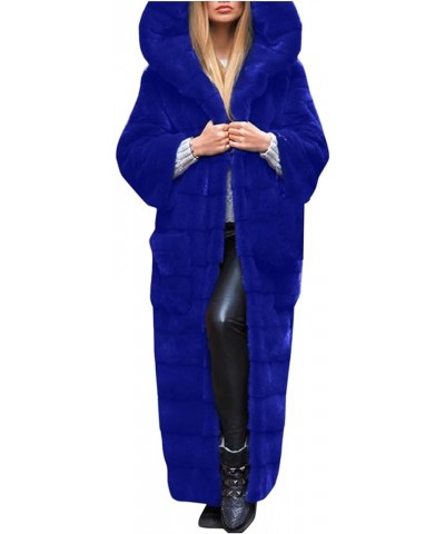 Women's Long Hooded Faux Fur Coats Long Sleeved Faux Fur Cardigan Coat Fleece Furry Thicken Warm up Shaggy Jackets Blue $36.4...