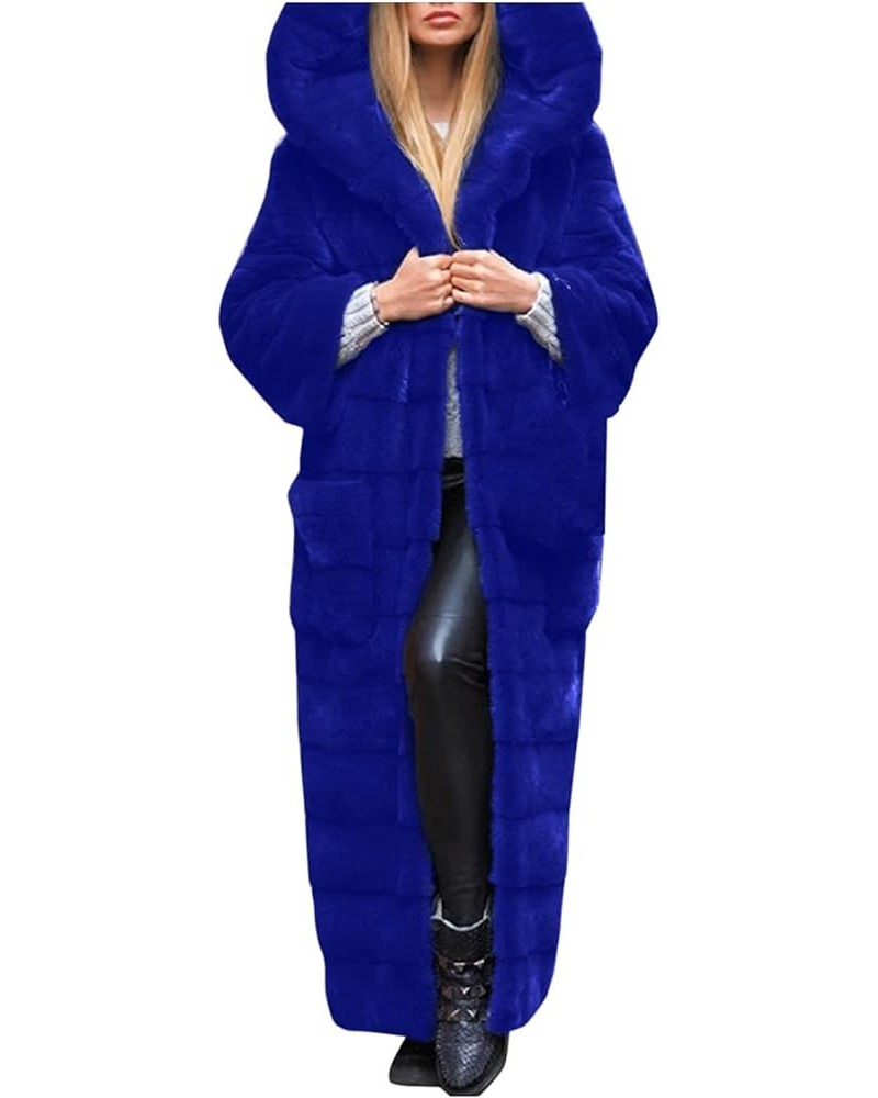 Women's Long Hooded Faux Fur Coats Long Sleeved Faux Fur Cardigan Coat Fleece Furry Thicken Warm up Shaggy Jackets Blue $36.4...