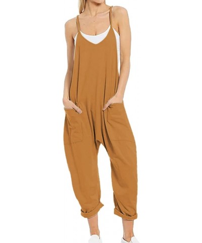 One Piece Jumpsuits for Women Loose Spaghetti Strap Romper Hot Shot Onesie Sleeveless Baggy Overalls with Pockets Brown $17.9...