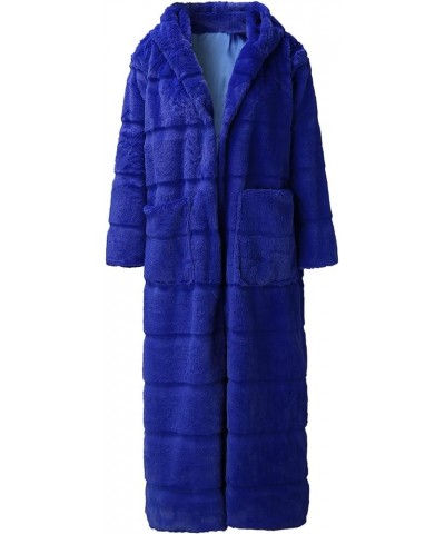 Women's Long Hooded Faux Fur Coats Long Sleeved Faux Fur Cardigan Coat Fleece Furry Thicken Warm up Shaggy Jackets Blue $36.4...