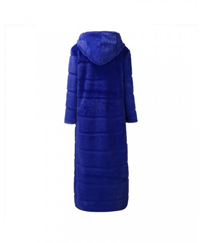 Women's Long Hooded Faux Fur Coats Long Sleeved Faux Fur Cardigan Coat Fleece Furry Thicken Warm up Shaggy Jackets Blue $36.4...