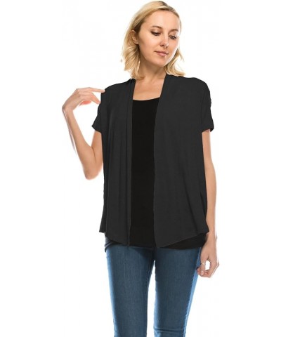 Womens Lightweight Short Sleeve Open Front Drape Cardigan(Size:S-5X) Charcoal $10.86 Sweaters