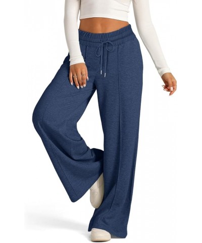 Women's Elastic Waist Drawstring Casual Pants Straight Leg Lightweight Trousers Loose Pants with Pockets A7-dark Blue ➤➤light...