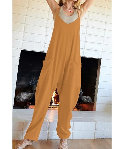 One Piece Jumpsuits for Women Loose Spaghetti Strap Romper Hot Shot Onesie Sleeveless Baggy Overalls with Pockets Brown $17.9...