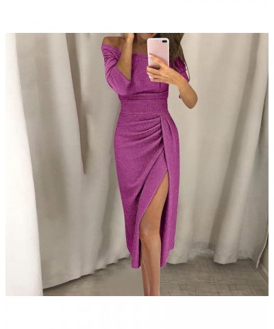 Summer Dresses for Women 2024 Party Casual Elegant Sleeveless One Shoulder Sequin Dress Trendy Bodycon High Split Dress I-pur...