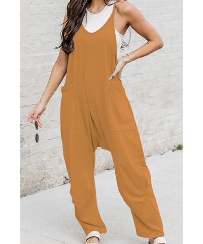 One Piece Jumpsuits for Women Loose Spaghetti Strap Romper Hot Shot Onesie Sleeveless Baggy Overalls with Pockets Brown $17.9...