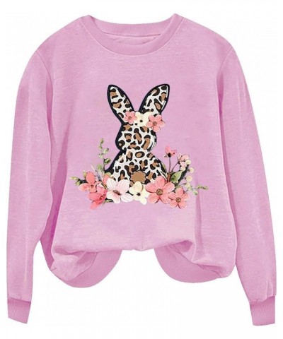 Easter Sweatshirts for Women Cute Funny Easter Shirts Rabbit Graphic Crewneck Sweatshirts Loose Workout Tops Trendy A05 Pink ...