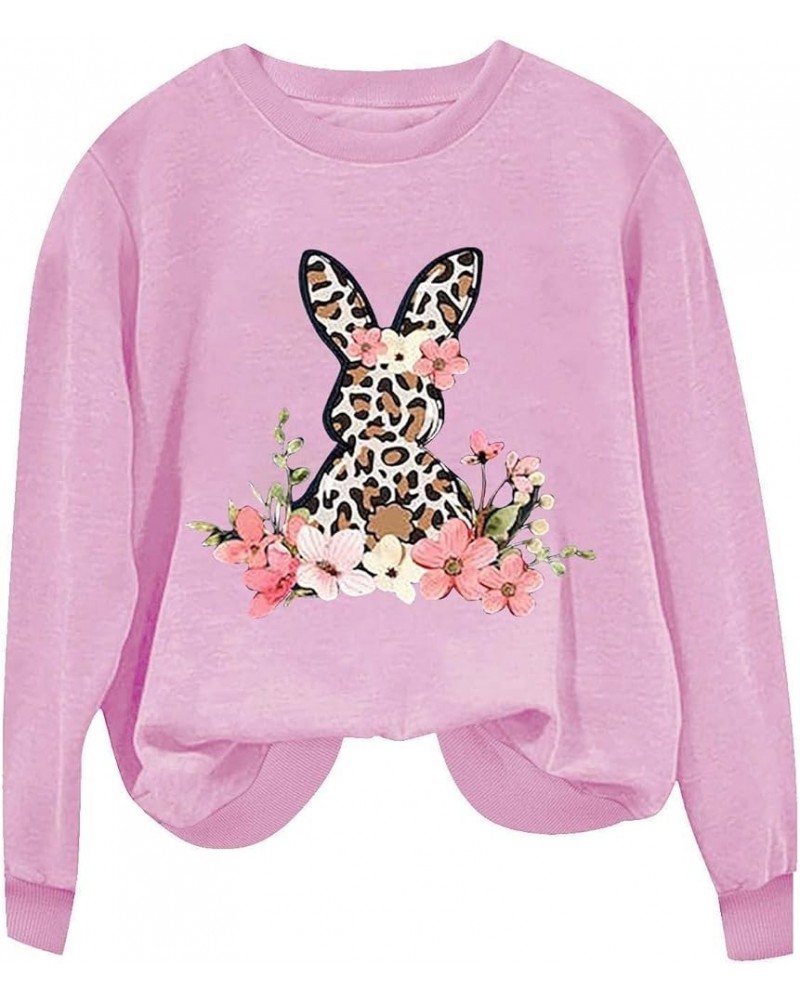 Easter Sweatshirts for Women Cute Funny Easter Shirts Rabbit Graphic Crewneck Sweatshirts Loose Workout Tops Trendy A05 Pink ...