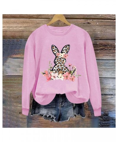 Easter Sweatshirts for Women Cute Funny Easter Shirts Rabbit Graphic Crewneck Sweatshirts Loose Workout Tops Trendy A05 Pink ...