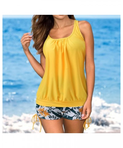 Adult Womens Swim Shirt Tankini Swimsuits for Women 2 Piece Bathing Suits Tops with Boyshorts Swimsuit Women Yellow $9.06 Swi...