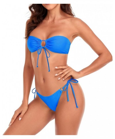 Thong Bikini Swimsuit for Women Sexy Bathing Suit String Brazilian Bikinis Thongs Bottoms Bandeau Womens Swimsuits Blue $10.8...