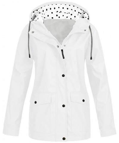 Plus Size Womens Raincoats Waterproof Lightweight with Hood Outdoor Hooded Windbreaker Solid Trench Coat Rain Jacket E5-white...