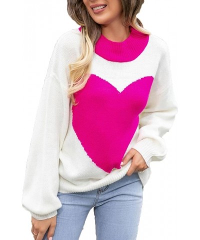 Women's Cute Aesthetic Heart Cream Sweaters Trendy Fall Pullover Crewneck Long Sleeve Soft Knitted Sweater Top One Heart Rosy...