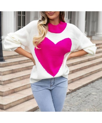 Women's Cute Aesthetic Heart Cream Sweaters Trendy Fall Pullover Crewneck Long Sleeve Soft Knitted Sweater Top One Heart Rosy...