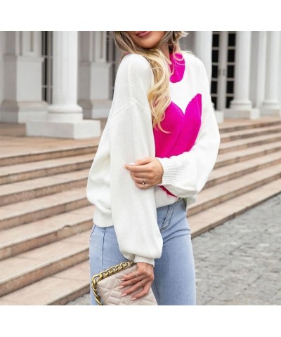 Women's Cute Aesthetic Heart Cream Sweaters Trendy Fall Pullover Crewneck Long Sleeve Soft Knitted Sweater Top One Heart Rosy...