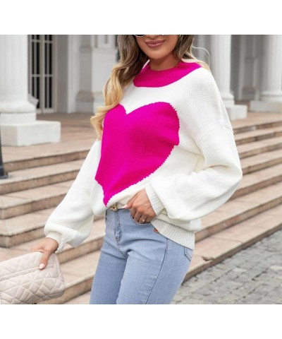 Women's Cute Aesthetic Heart Cream Sweaters Trendy Fall Pullover Crewneck Long Sleeve Soft Knitted Sweater Top One Heart Rosy...