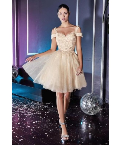 Tulle Cold Shoulder Homecoming Dresses Sparkly Lace Appliques Sweetheart Short Cocktail Party Prom Dresses Khaki $37.69 Dresses