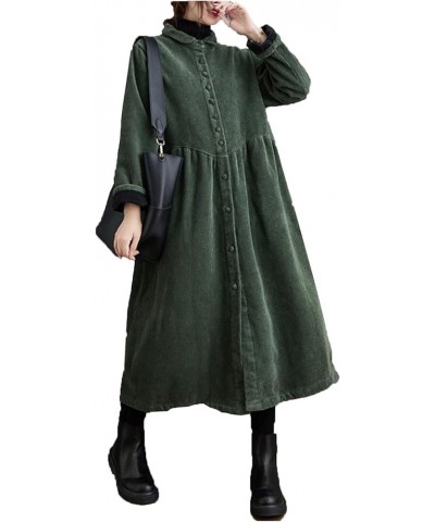 Womens Fleece Lined Corduroy Shacket Button Down Long Jacket Warm Coat Lapel Collar with Side Pockets Dark Green $26.46 Jackets