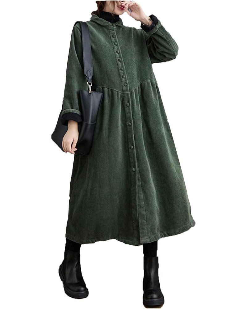 Womens Fleece Lined Corduroy Shacket Button Down Long Jacket Warm Coat Lapel Collar with Side Pockets Dark Green $26.46 Jackets